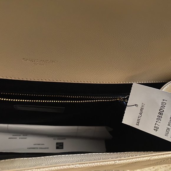 Saint Laurent YSL Beige Chevron & Gold Large Envelope Shoulder Bag, NEW Giftable - Picture 4 of 11